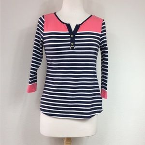 3/$25 Charter Club Women's Navy Pink Stripe Nautical Stretch Top Size SP Coastal